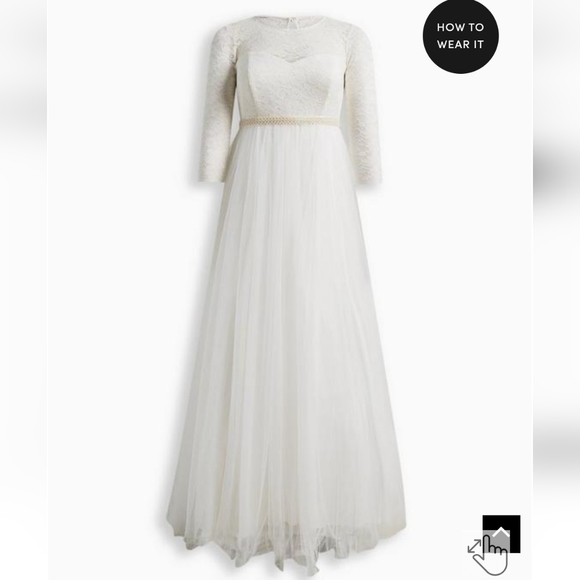 Torrid Ivory lace & Tulle Beaded sash A-line wedding dress size 18 - Picture 5 of 6